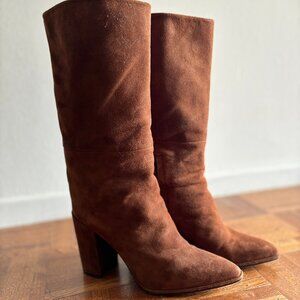 Stuart Weitzman Suede Straight Mid-Calf Boots Straight Walnut 7.5